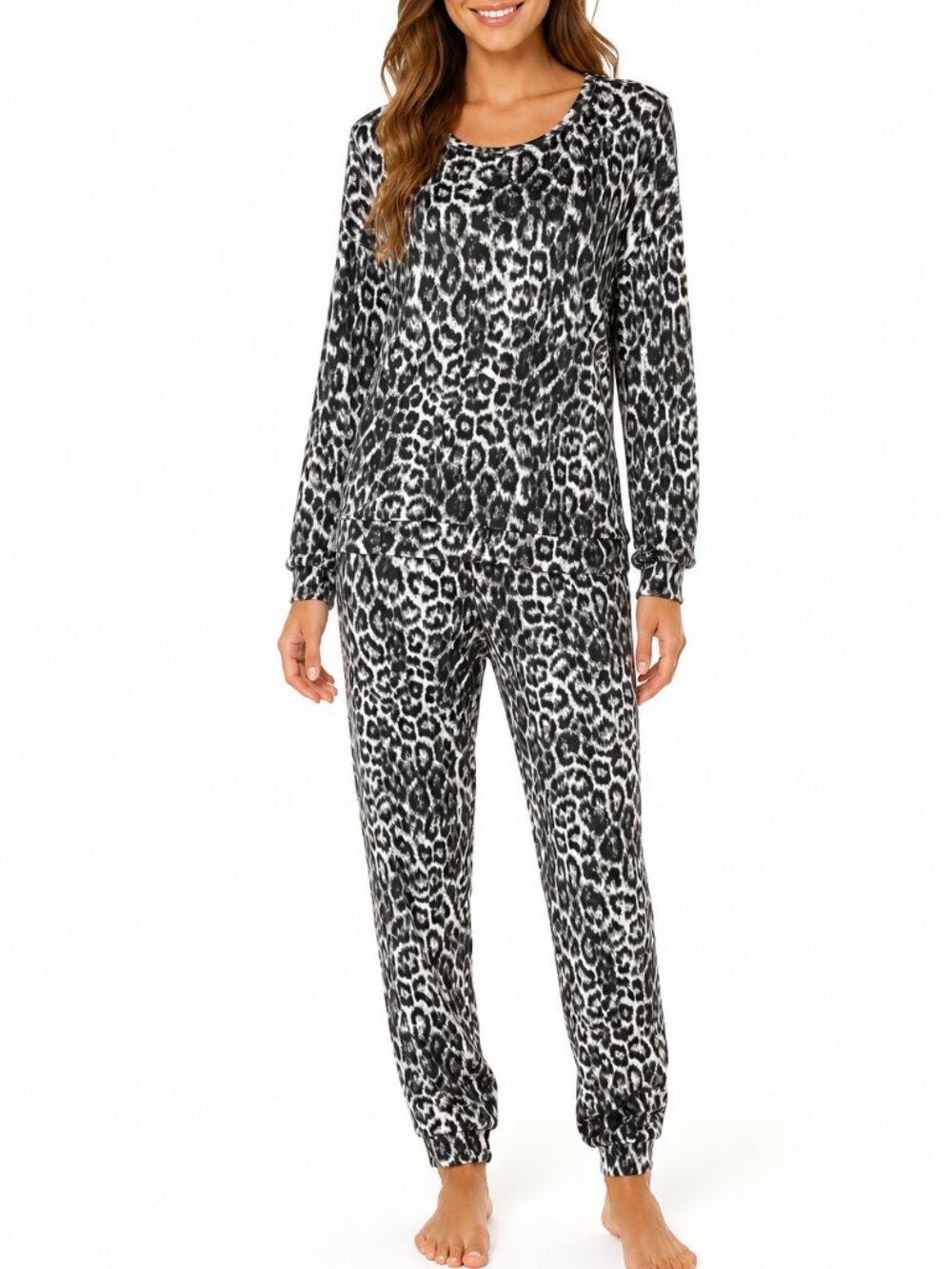 Nicole Miller Mob Wife Leopard Velour Lounge Set Pullover Sweatshirt Pants XL